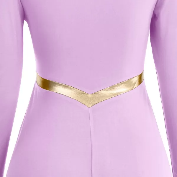 Women Metallic Cross Praise Dance Dresses Liturgical Lyrical Dancewear Color Block Long Sleeve Worship Dance DressLilac