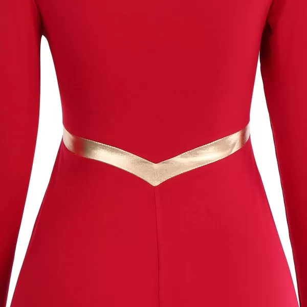 Women Metallic Cross Praise Dance Dresses Liturgical Lyrical Dancewear Color Block Long Sleeve Worship Dance DressRed