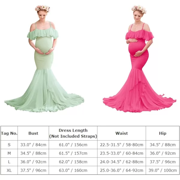 Women Ruffle Chiffon Off Shoulder Maternity Dress for Photography Baby Shower Flounce Maxi Mermaid Gown for PhotoshootGreen