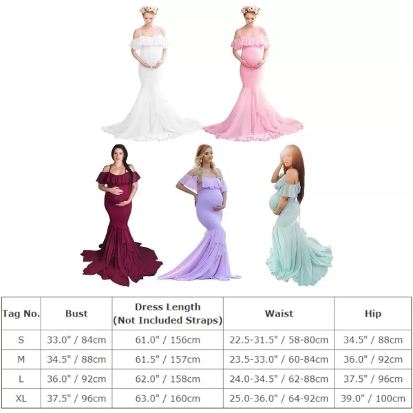 Women Ruffle Chiffon Off Shoulder Maternity Dress for Photography Baby Shower Flounce Maxi Mermaid Gown for PhotoshootPink