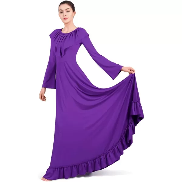 Women Solid Flounce Ruffle Bell Long Sleeve Praise Dance Dress Liturgical Lyrical Dancewear Swing Gowns Worship CostumeWomen Solid Flounce Ruffle Bell Long Sleeve Praise Dance Dress Liturgical Lyrical Dancewear Swing Gowns Worship Costume