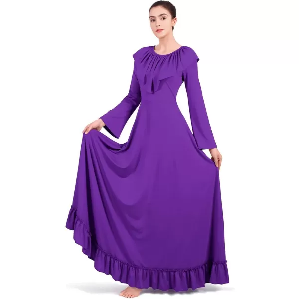 Women Solid Flounce Ruffle Bell Long Sleeve Praise Dance Dress Liturgical Lyrical Dancewear Swing Gowns Worship CostumeWomen Solid Flounce Ruffle Bell Long Sleeve Praise Dance Dress Liturgical Lyrical Dancewear Swing Gowns Worship Costume