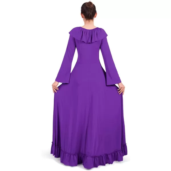 Women Solid Flounce Ruffle Bell Long Sleeve Praise Dance Dress Liturgical Lyrical Dancewear Swing Gowns Worship CostumeWomen Solid Flounce Ruffle Bell Long Sleeve Praise Dance Dress Liturgical Lyrical Dancewear Swing Gowns Worship Costume