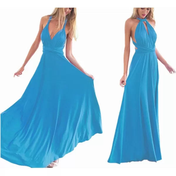 Women Transformer Convertible Bridesmaid Maxi Dress MultiWay Wrap Evening Dress Formal Wedding Party Long DressesBlue