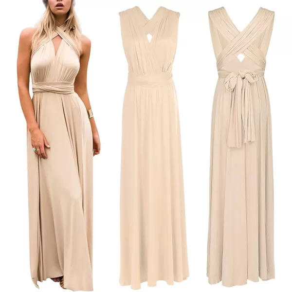 Women Transformer Convertible Bridesmaid Maxi Dress MultiWay Wrap Evening Dress Formal Wedding Party Long DressesLight Apricot