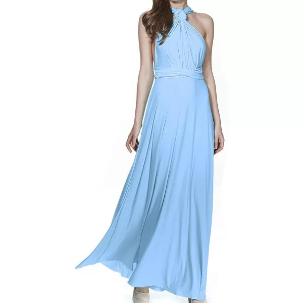 Women Transformer Convertible Bridesmaid Maxi Dress MultiWay Wrap Evening Dress Formal Wedding Party Long DressesLight Blue