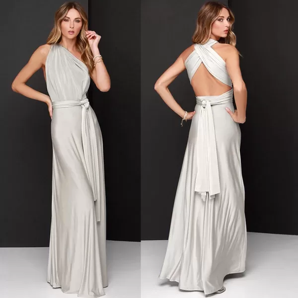 Women Transformer Convertible Bridesmaid Maxi Dress MultiWay Wrap Evening Dress Formal Wedding Party Long DressesLight Gray