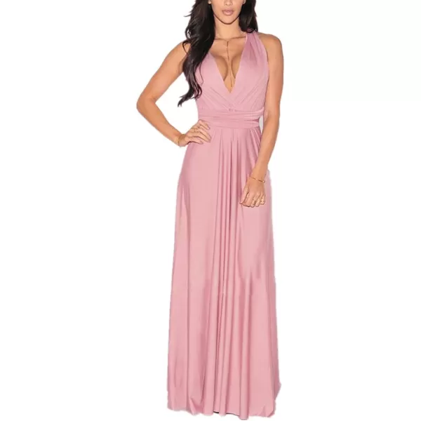 Women Transformer Convertible Bridesmaid Maxi Dress MultiWay Wrap Evening Dress Formal Wedding Party Long DressesPink