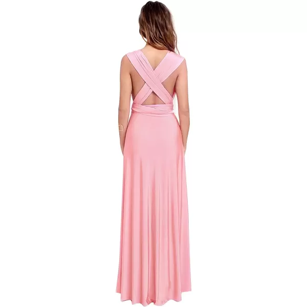 Women Transformer Convertible Bridesmaid Maxi Dress MultiWay Wrap Evening Dress Formal Wedding Party Long DressesPink