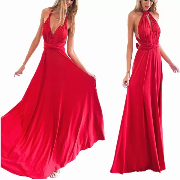 Women Transformer Convertible Bridesmaid Maxi Dress MultiWay Wrap Evening Dress Formal Wedding Party Long DressesRed