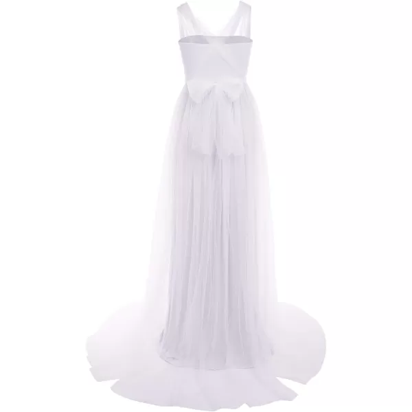 Womens Convertible Multi Way Wrap Tulle Maternity Dress Fit Maxi Off Shoulder Evening Gown for Photoshoot Baby ShowerWhite