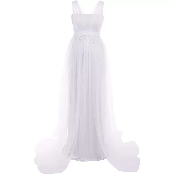 Womens Convertible Multi Way Wrap Tulle Maternity Dress Fit Maxi Off Shoulder Evening Gown for Photoshoot Baby ShowerWhite