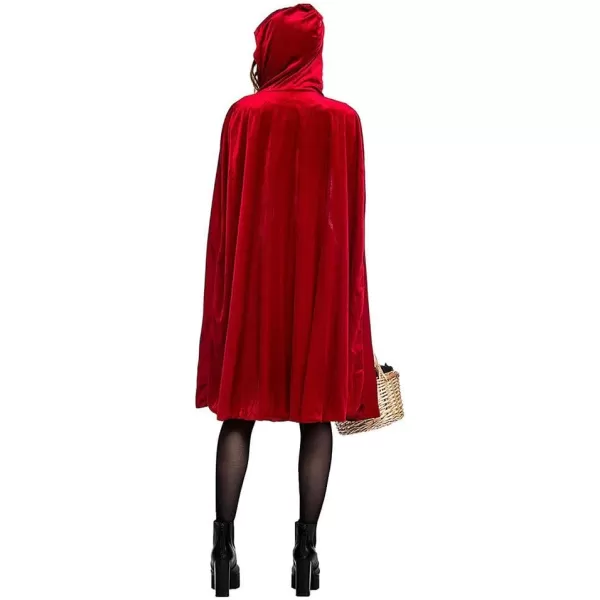 Womens Little Red Riding Hood Costume Halloween Christmas Party Dresses with Hooded Cloak Long Velvet Cape Outfit SetWomens Little Red Riding Hood Costume Halloween Christmas Party Dresses with Hooded Cloak Long Velvet Cape Outfit Set