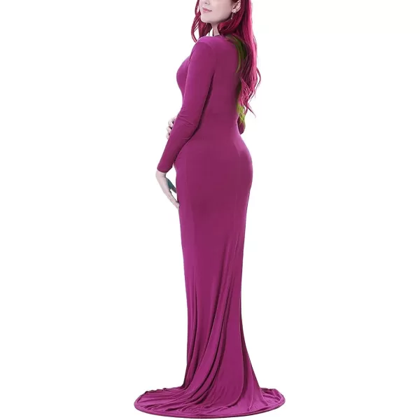 Womens Long Sleeve Maternity Dress Elegant Fitted Gown Slim Fit Maxi Photography Dress for Baby Shower Photo ShootPurple