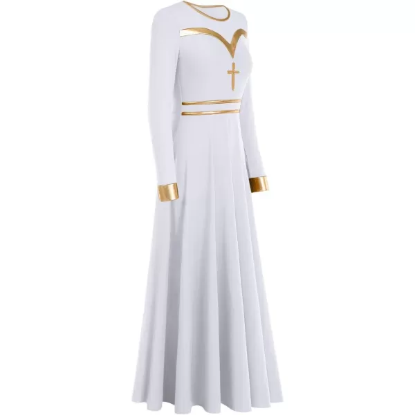 Womens Metallic Cross Praise Dance Dress Color Block Liturgical Lyrical Dancewear Loose Fit Full Length Worship CostumeWomens Metallic Cross Praise Dance Dress Color Block Liturgical Lyrical Dancewear Loose Fit Full Length Worship Costume