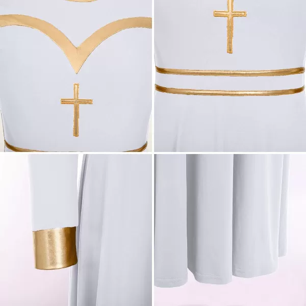 Womens Metallic Cross Praise Dance Dress Color Block Liturgical Lyrical Dancewear Loose Fit Full Length Worship CostumeWomens Metallic Cross Praise Dance Dress Color Block Liturgical Lyrical Dancewear Loose Fit Full Length Worship Costume