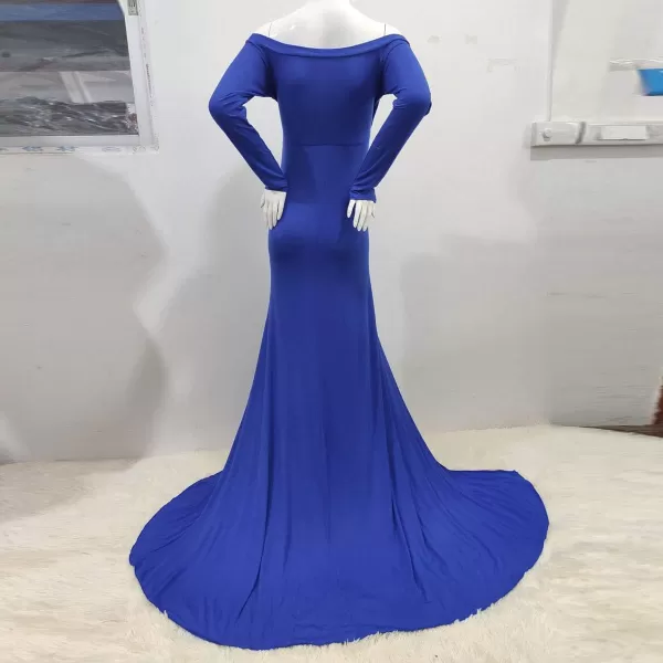 Womens Off Shoulder Maternity Dress CrossFront V Neck Sleeveless Casual Photography Maxi Split Gown for PhotoshootDark Blue Long Sleeve