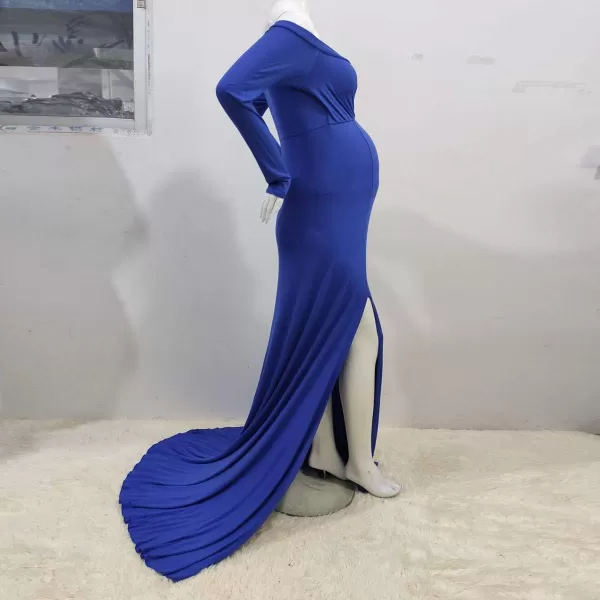 Womens Off Shoulder Maternity Dress CrossFront V Neck Sleeveless Casual Photography Maxi Split Gown for PhotoshootDark Blue Long Sleeve