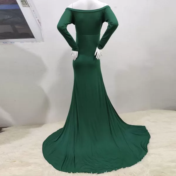 Womens Off Shoulder Maternity Dress CrossFront V Neck Sleeveless Casual Photography Maxi Split Gown for PhotoshootDark Green Long Sleeve