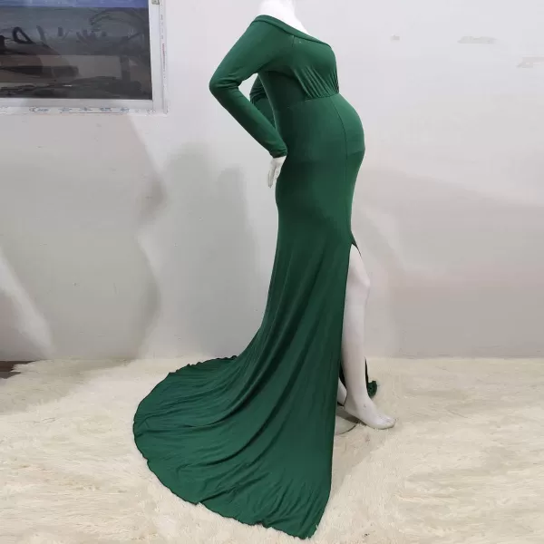 Womens Off Shoulder Maternity Dress CrossFront V Neck Sleeveless Casual Photography Maxi Split Gown for PhotoshootDark Green Long Sleeve