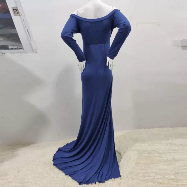 Womens Off Shoulder Maternity Dress CrossFront V Neck Sleeveless Casual Photography Maxi Split Gown for PhotoshootNavy Blue Long Sleeve