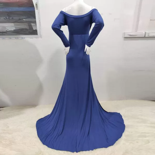 Womens Off Shoulder Maternity Dress CrossFront V Neck Sleeveless Casual Photography Maxi Split Gown for PhotoshootNavy Blue Long Sleeve