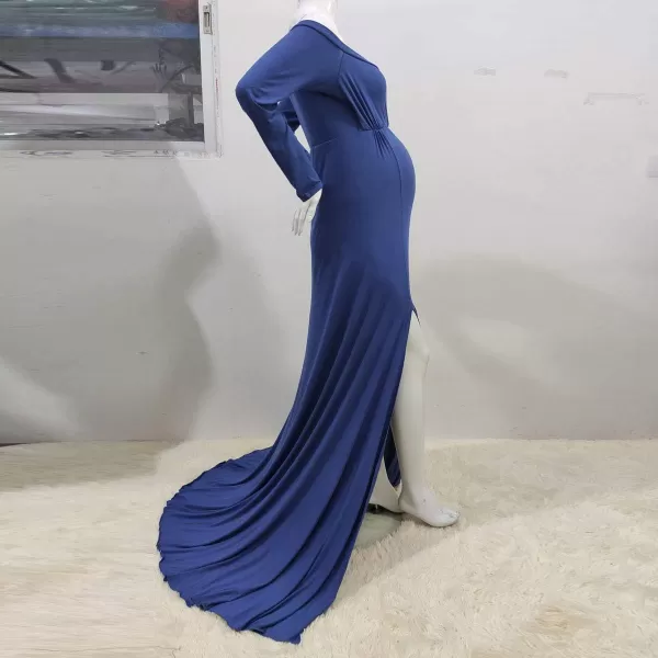 Womens Off Shoulder Maternity Dress CrossFront V Neck Sleeveless Casual Photography Maxi Split Gown for PhotoshootNavy Blue Long Sleeve