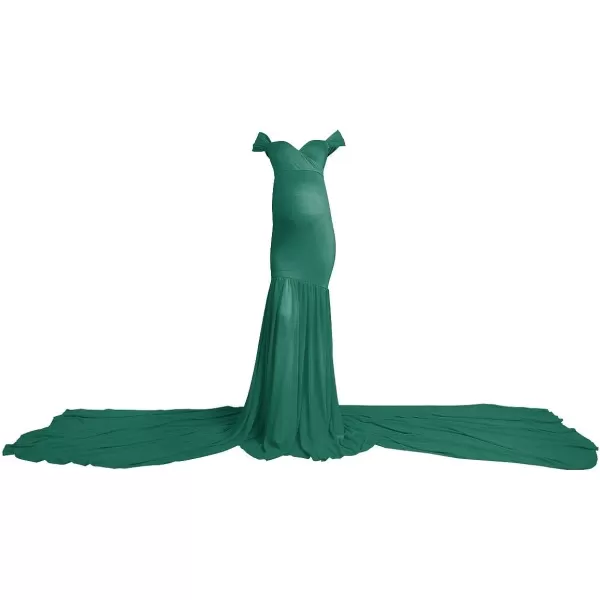 Womens Off Shoulder Maternity Dress Mermaid Chiffon Gown Maxi Photography Dress for Photoshoot Baby Shower WeddingDark Green