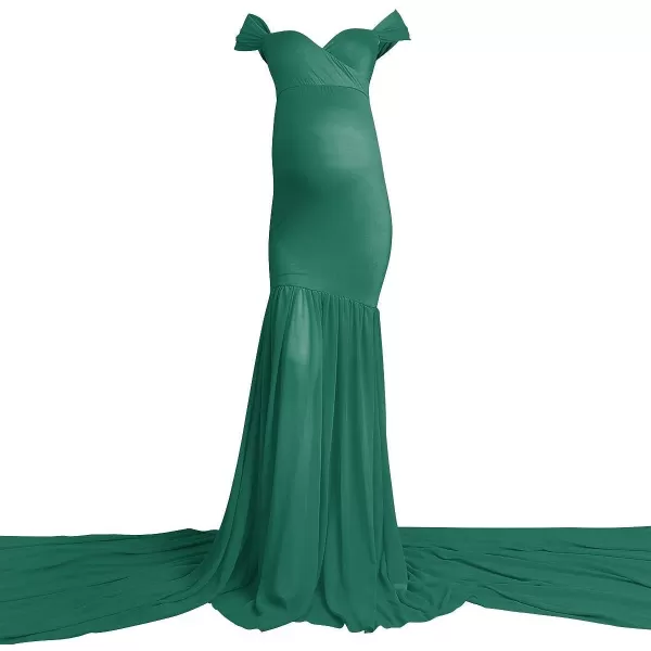 Womens Off Shoulder Maternity Dress Mermaid Chiffon Gown Maxi Photography Dress for Photoshoot Baby Shower WeddingDark Green