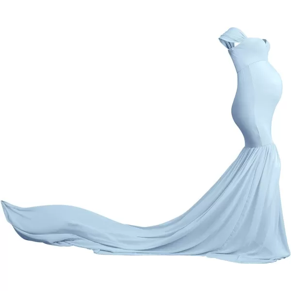 Womens Off Shoulder Maternity Dress Mermaid Chiffon Gown Maxi Photography Dress for Photoshoot Baby Shower WeddingLight Blue