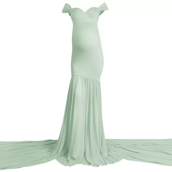 Womens Off Shoulder Maternity Dress Mermaid Chiffon Gown Maxi Photography Dress for Photoshoot Baby Shower WeddingLight Green