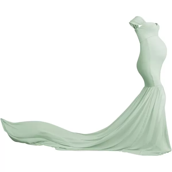 Womens Off Shoulder Maternity Dress Mermaid Chiffon Gown Maxi Photography Dress for Photoshoot Baby Shower WeddingLight Green