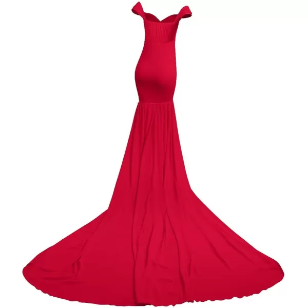 Womens Off Shoulder Maternity Dress Mermaid Chiffon Gown Maxi Photography Dress for Photoshoot Baby Shower WeddingRed