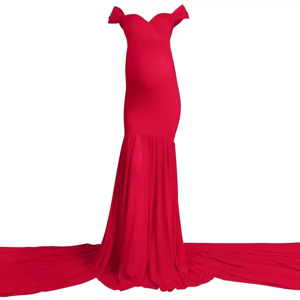 Womens Off Shoulder Maternity Dress Mermaid Chiffon Gown Maxi Photography Dress for Photoshoot Baby Shower WeddingRed