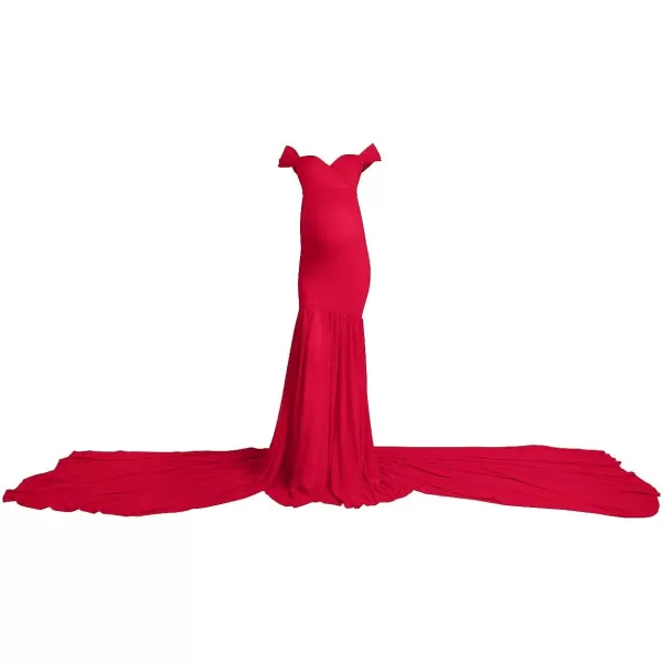 Womens Off Shoulder Maternity Dress Mermaid Chiffon Gown Maxi Photography Dress for Photoshoot Baby Shower WeddingRed