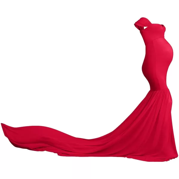 Womens Off Shoulder Maternity Dress Mermaid Chiffon Gown Maxi Photography Dress for Photoshoot Baby Shower WeddingRed