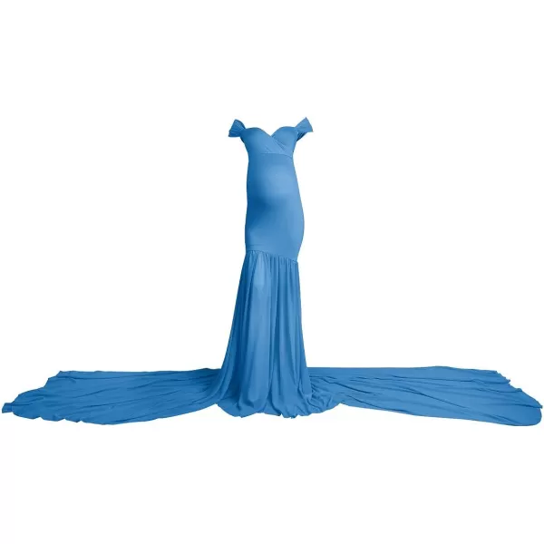 Womens Off Shoulder Maternity Dress Mermaid Chiffon Gown Maxi Photography Dress for Photoshoot Baby Shower WeddingSky Blue