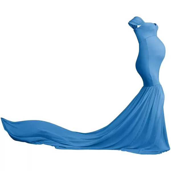 Womens Off Shoulder Maternity Dress Mermaid Chiffon Gown Maxi Photography Dress for Photoshoot Baby Shower WeddingSky Blue