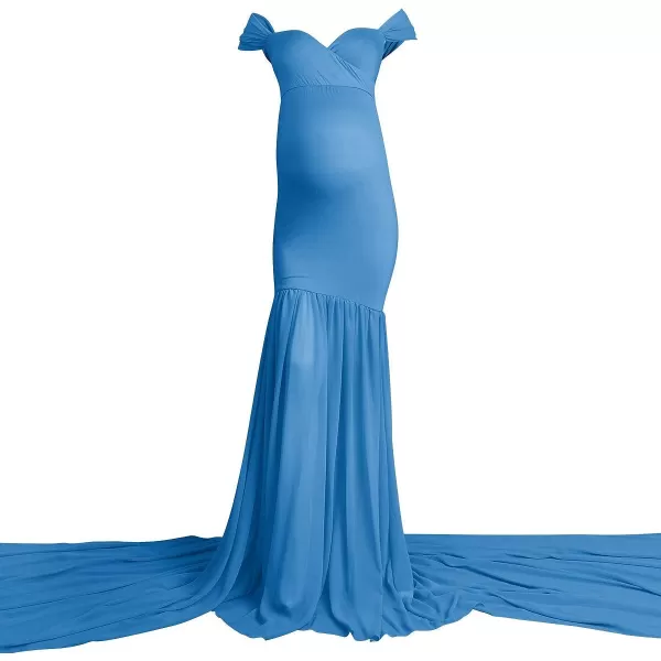 Womens Off Shoulder Maternity Dress Mermaid Chiffon Gown Maxi Photography Dress for Photoshoot Baby Shower WeddingSky Blue