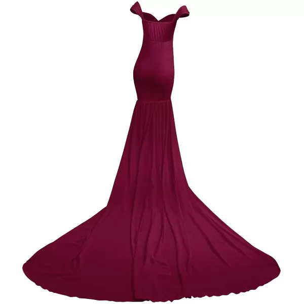 Womens Off Shoulder Maternity Dress Mermaid Chiffon Gown Maxi Photography Dress for Photoshoot Baby Shower WeddingWine Red