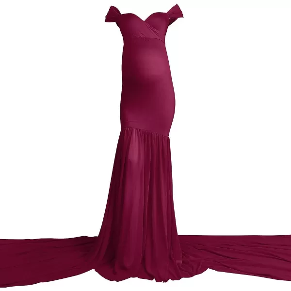 Womens Off Shoulder Maternity Dress Mermaid Chiffon Gown Maxi Photography Dress for Photoshoot Baby Shower WeddingWine Red