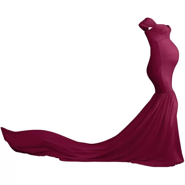 Womens Off Shoulder Maternity Dress Mermaid Chiffon Gown Maxi Photography Dress for Photoshoot Baby Shower WeddingWine Red