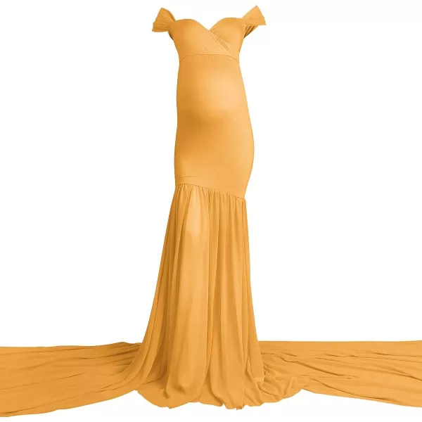 Womens Off Shoulder Maternity Dress Mermaid Chiffon Gown Maxi Photography Dress for Photoshoot Baby Shower WeddingYellow