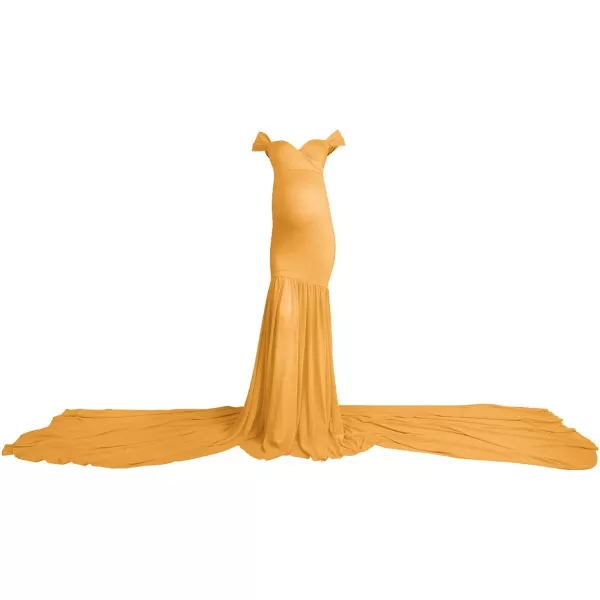 Womens Off Shoulder Maternity Dress Mermaid Chiffon Gown Maxi Photography Dress for Photoshoot Baby Shower WeddingYellow