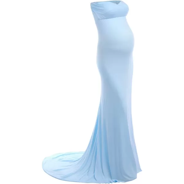 Womens Off Shoulder Strapless Maternity Dress Tube Maxi Photography Dresses Elegant Fitted Mermaid Gown for PhotoshootLight Blue