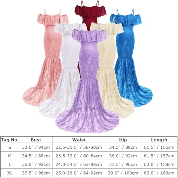 Womens Ruffle Lace Off Shoulder Maternity Dress for Photography Baby Shower Flounce Floral Mermaid Gown for Photo ShootApricot