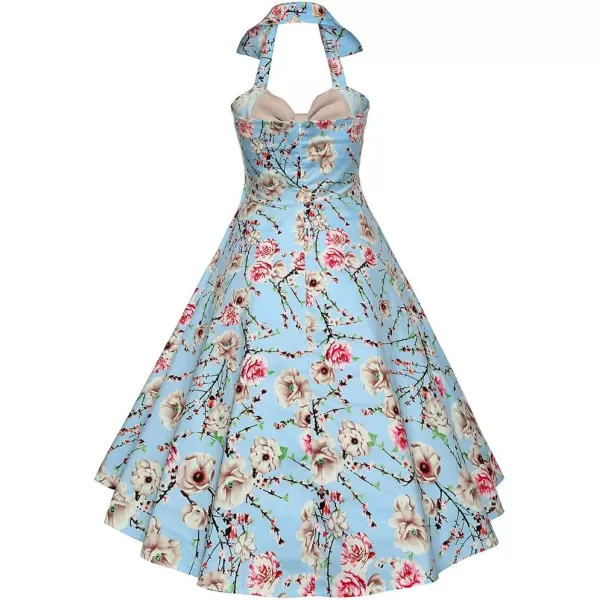 Womens Vintage 1950s Retro Rockabilly Cocktail Evening Party Swing Dress Halter Floral Bowknot Audrey Hupburn DressesApricot