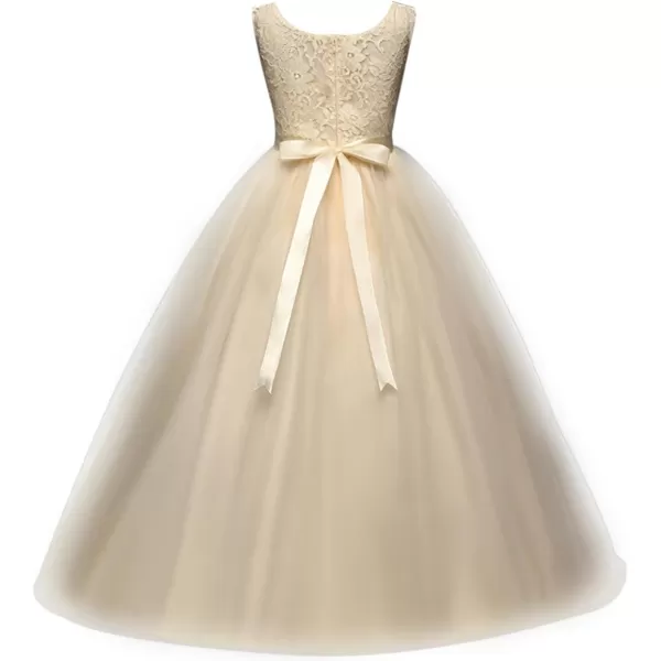 Yaphyee Flower Girl Kid Princess Long Pageant Formal Wedding Bridesmaid Party Maxi DressChampagne