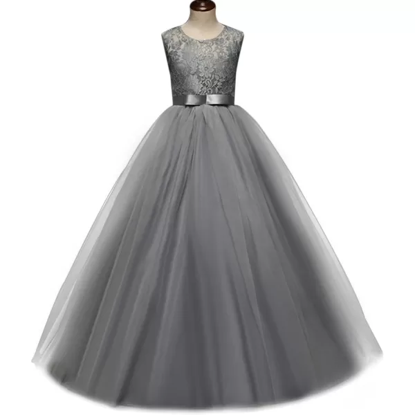 Yaphyee Flower Girl Kid Princess Long Pageant Formal Wedding Bridesmaid Party Maxi DressGray