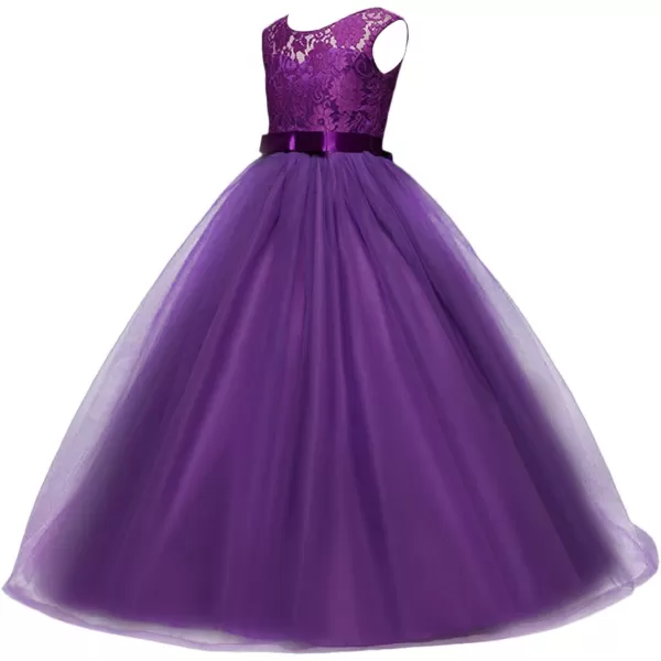 Yaphyee Flower Girl Kid Princess Long Pageant Formal Wedding Bridesmaid Party Maxi DressPurple